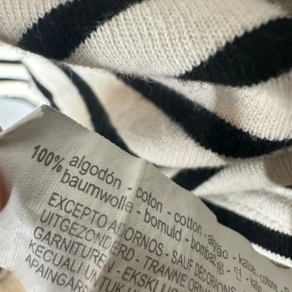 Zara striped Crewneck top women’s size M cotton cream and black - Picture 5 of 6